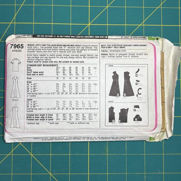 Vtg Uncut Misses Jiffy Knits Pullover Dress, Jacket Pattern Simplicity 7965 Sz10 - Picture 2 of 6